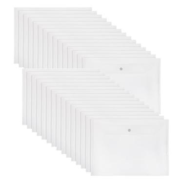 Imagem de 30 envelopes de plástico premium para documentos - pastas de plástico transparente resistente com fecho de pressão, organizadores de arquivamento à prova d'água tamanho carta A4 para uso escolar no