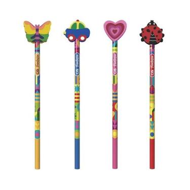 Imagem de Kit com 4 Lápis HB CiS Fantasia com Borracha Divertida Colorida Escrev