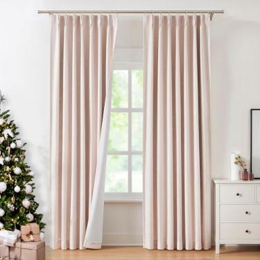 Imagem de Cortinas blecaute plissadas rosa com textura de linho, isolamento térmico, painel de tratamento de janela, 203 cm de comprimento, para sala de estar, quarto, redução de ruído, cortinas com ganchos, 2