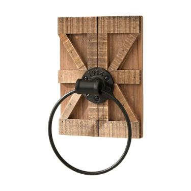 Imagem de Fenteer Anel de toalha de parede fácil de instalar, madeira, metal, rústico, retrô, toalheiro decorativo para banheiro, cozinha, entrada, hotel, decoração de, Marrom Claro