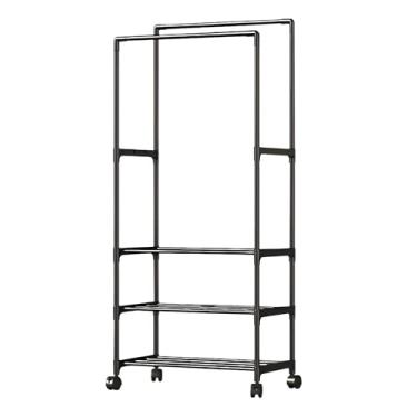 Imagem de Arara de Roupas Cabideiro Duplo Multiuso com 3 Prateleiras Organizadoras de Piso Chão