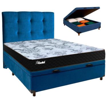 Imagem de Cama Box Bau + Colchão Casal Molas Ensacadas Life Gold Paropas + Cabeceira Estofada