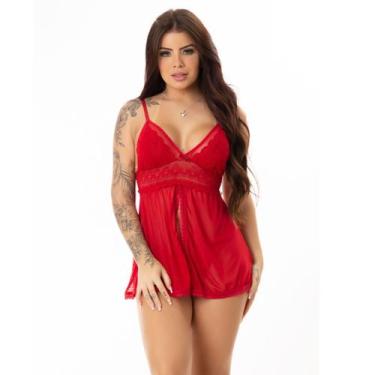 Imagem de Camisola Tule Transparente Feminina com Calcinha Lingerie Sexy Sem Boj