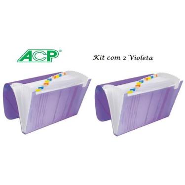 Imagem de Pasta Sanfonada Plastica A4 12 Div. Violeta Kit c/2 Pcs ACP