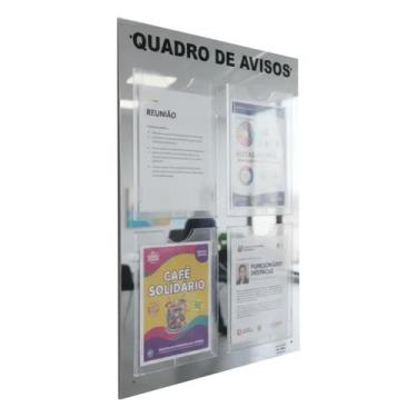 Imagem de Quadro Aviso Gestão Á Vista Premium 4 Displays A4 Acm Prata Espelhado 