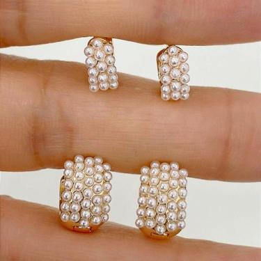 Imagem de Argolinhas douradas com mini pérolas - par - no-brand, 7MM