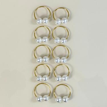 Imagem de Kit 10 Anéis Para Guardanapos 4cm x 3cm Pérola Duplo Grande Mesa Posta - Dourado