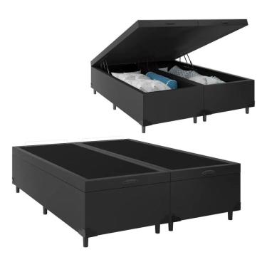 Imagem de Base Cama Box Bau Bipartido King Preto Sintetico Premium 47x192x203 - Santo Box FR