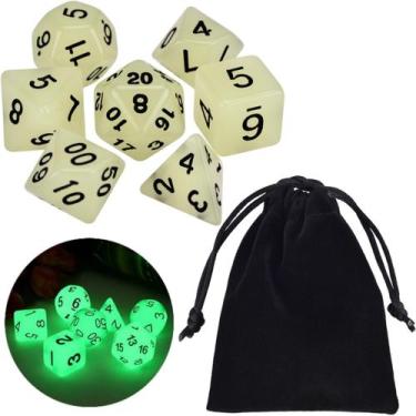 Imagem de Conjunto 7 Dados Rpg D&d Verde Brilha No Escuro + 1 Bolsa - Things Ner