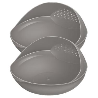 Imagem de Kit Escorredor De Massas Macarrão E Legumes Frutas Vegetais Com Alça + Lava Arroz Plástico Cores (Bola Cinza | Kit 2)
