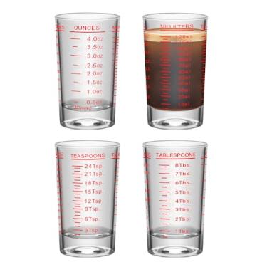 Imagem de Copo medidor de 4 peças, copo medidor de 118 ml, copo de café expresso, copo de líquido, copos redondos de shot, copos pequenos para vodca, uísque, tequila, expresso, licor (4, vermelho)