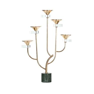 Imagem de Decoração de mesa Luz de luxo ferro castiçal decorativo base mármore à luz velas adereços jantar varanda sala estar ornamentos decorativos Centro de mesa decorativo(Grande)