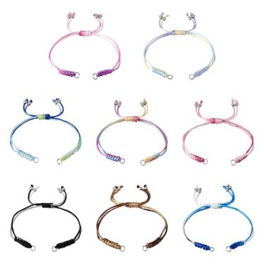 Imagem de 8 pulseiras ajustáveis de nylon encerado, pulseira de amizade semiacabada, cor gradiente, com anéis de salto, nó de corda trançada, pulseira para fazer joias feitas à mão, achados "faça você mesmo
