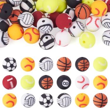 Imagem de 30 peças esportivas 9,5-10 mm bola de polímero contas de argila jogos de bola artesanato contas tênis futebol basquete vôlei bilhar contas para colar DIY pulseira brinco chaveiros fabricação de joias