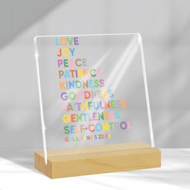 Imagem de Inspirational Bible Decor Gálatas 5 22-23 Presente de sinal de acrílico, presentes religiosos cristãos para mulheres, presentes de versículos bíblicos, decorações da Bíblia para mesa de escritório em