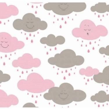 Imagem de Tecido Tricoline Nuvens Chuva de Amor Rosa e Cinza - 50 x 150 cm - Tec