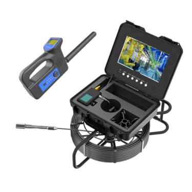 Imagem de Câmera de inspeção de tubulação de 10,1 polegadas com localizador de 512Hz, câmera para esgoto com função DVR, boroscópio industrial para tubos com fio de fibra de vidro de 7 mm,70M