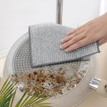 Imagem de 10 peças de panos de lavar louça de malha de aço inoxidável - super absorventes e antiaderentes, almofadas de esfregar duráveis para cozinha, panelas, pratos e pia
