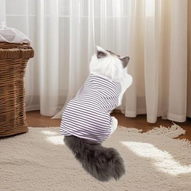 Imagem de Colete listrado simples e elegante para animais de estimação pequenos, tecido leve e respirável para conforto