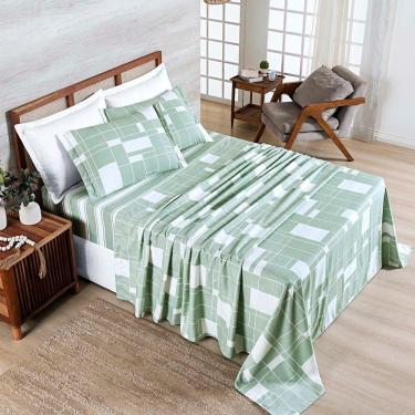 Imagem de Jogo Cama Lençol Belle King 400 Fios Estampado 4 Peças Quadriculado Verde