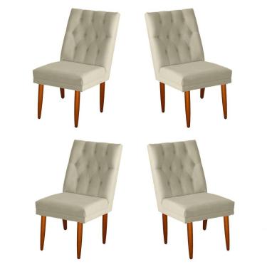 Imagem de Jogo 04 Cadeiras De Jantar Estofada Cozinha Paris Suede Porcelana Eli Móveis