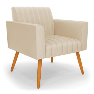 Imagem de Poltrona Viena Gomada Corino Pés Palito Castanho - D'rossi Cor Bege