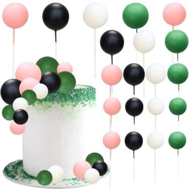 Imagem de Ephlyn 32 peças de topo de bolo colorido em forma de bola bolas de pérola enfeite de bolo de cupcake para festa de aniversário suprimentos de decoração de casamento preto branco rosa verde