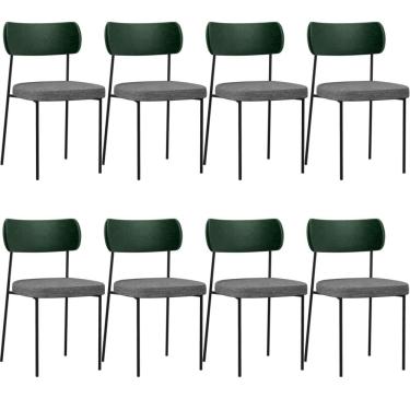 Imagem de Kit 08 Cadeiras Para Sala De Jantar Melina L02 Facto Verde Musgo Linho Cinza Escuro - Lyam Decor