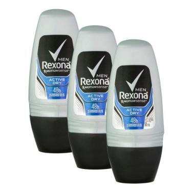 Imagem de Kit 3 Desodorante Rexona Men Active Roll-on Antitranspirante 48h com 5