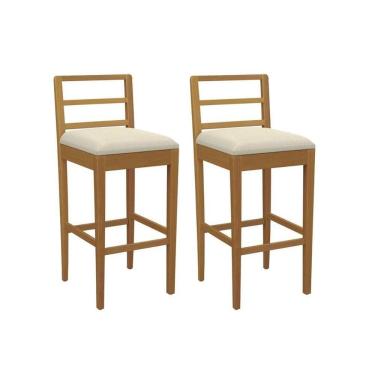 Imagem de Banqueta Sala De Jantar Sofia 1bmm006ca Premium Madeira Maciça Kit 2 Un Carvalho-linho Bege Argila - Kappesberg