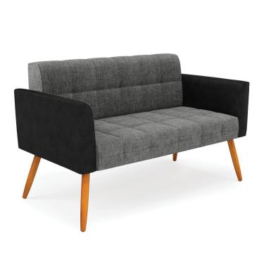 Imagem de Sofá Namoradeira 2 Lugares Pés Palito Castanho Elisa Preto-linho Grafite A26 D03 - D'rossi