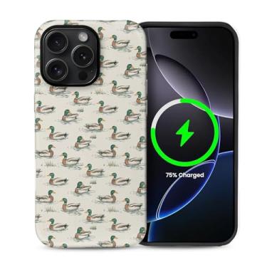 Imagem de casesok Capa para iPhone 14 Pro, compatível com MagSafe, capa rígida de camada dupla + capa de silicone, proteção de corpo inteiro à prova de choque para iPhone 14 Pro-Vintage Mallard Ducks Lake