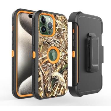 Imagem de Fastsun Capa Defender com design camuflado 16 Pro, capa protetora híbrida à prova de choque, design de camada dupla, capa dura compatível com iPhone 16 Pro (clipe + laranja palha)