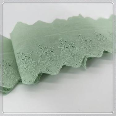Imagem de Acabamento de renda de algodão de 7 cm, tecido de ilhós bordado floral para costurar vestidos, artesanato, fantasias, sofás, cortinas, roupas de bonecas/animais de estimação (verde)
