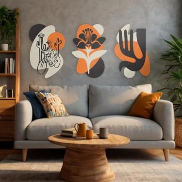 Imagem de Trio Quadros Decorativos 3d Abstratos Sertão Escultura Moderno Arte Sala Quarto Escritório Jantar