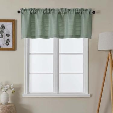 Imagem de Lecloud Saia verde sálvia para cortinas de janela de 50 cm de comprimento, cortinas decorativas rústicas pequenas com filtro de luz de privacidade, cortina moderna e elegante com bolso para varões