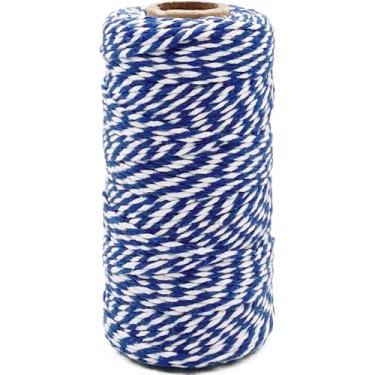 Imagem de 1 barbante de algodão azul e branco para padeiro de 2 mm de espessura, barbante de Natal de 328 pés para embrulho de presente, artesanato, decoração de casa, jardinagem