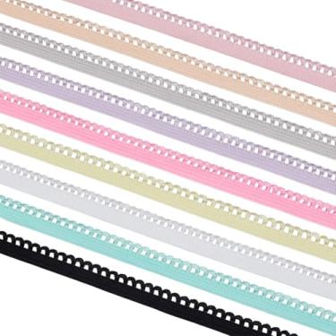 Imagem de BENECREAT 49 metros 9 cores, acabamento elástico picot, fita de corte de borda elástica plana de 0,4 polegadas para costura, acessórios de vestuário, artesanato faça você mesmo