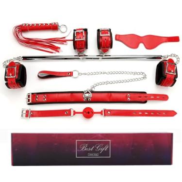 Imagem de Spreader Bares, barra de pilate de ioga prateada resistente para quarto com 8 peças de kit de alças ajustáveis vermelhas, barra de perna Spreader para quarto de casa, barras de exercícios esportivos