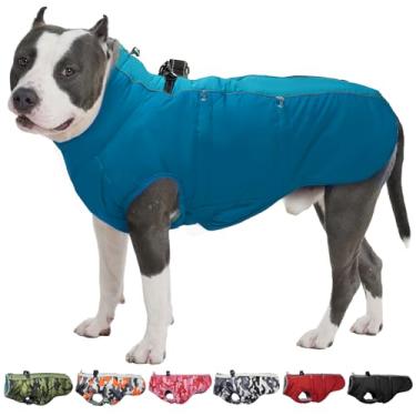 Imagem de IKIPUKO Casaco para cães quentes de inverno para cães grandes, roupa de neve refletiva com arnês de lã, jaqueta de neve, impermeável, roupas para climas frios