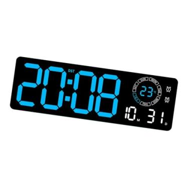Imagem de Generic Relógio de parede digital grande, eletrônico, LED, de mesa, despertador, temporizador de contagem regressiva de 12/24 horas, retangular, para, Luz Azul
