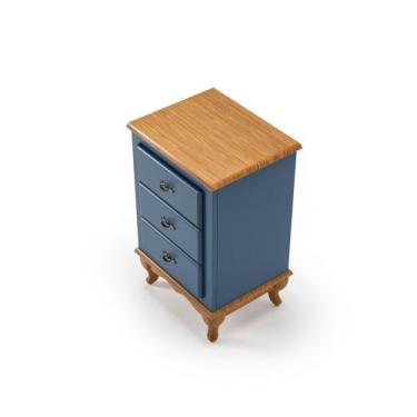 Imagem de Mesa De Cabeceira 3G Azul Petróleo Imbuia Luiz XV EcomEM, Azul Petróle