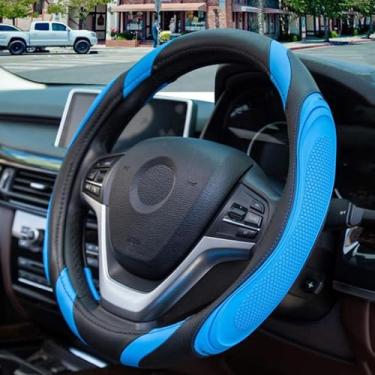 Imagem de Couslcd Capa de volante de carro, couro respirável, antiderrapante, macio, protetor de volante para homens e mulheres, acessórios universais de carro para SUV, caminhão, trailer (azul)