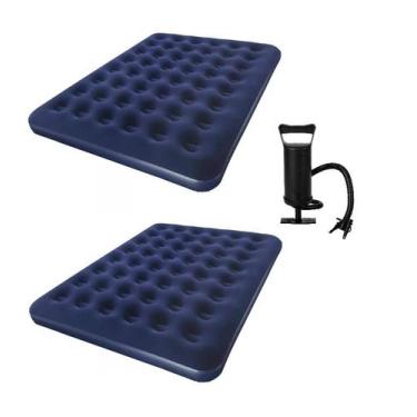 Imagem de Kit 2 Colchão Inflável Casal Ar Aveludado + Bomba Ar Manual - OMEGA