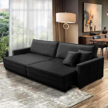 Imagem de Sofá Cama Retrátil e Reclinável 2,50m com Molas Karen Veludo Preto Ado