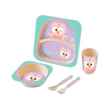 Imagem de Kit alimentaçao infantil com 5 peças  coruja - zoop toys