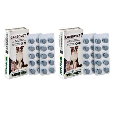 Imagem de Kit 2 Carbovet C/ 20 Comp -Biofarm Cães Gatos - Antitóxico e antidiarr