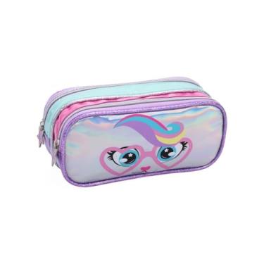Imagem de Estojo Duplo Escolar Infantil Gatinho Estrela Holográfico