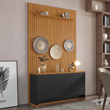 Imagem de Painel Ripado 139cm com Buffet 3 Portas Berlin 135cm - Preto e Cedro