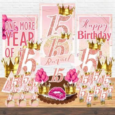 Imagem de Kit Festa Aniversário Personalizado 15 18 20 30 40 50 60 70 Anos Idades - Decoração Lembrancinha (Kit Festa LUXO Completo,15 Anos- ROSA)